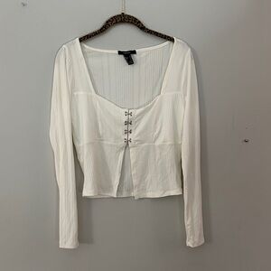 Forever 21 Cream Long Sleeve Blouse with Front Hooks